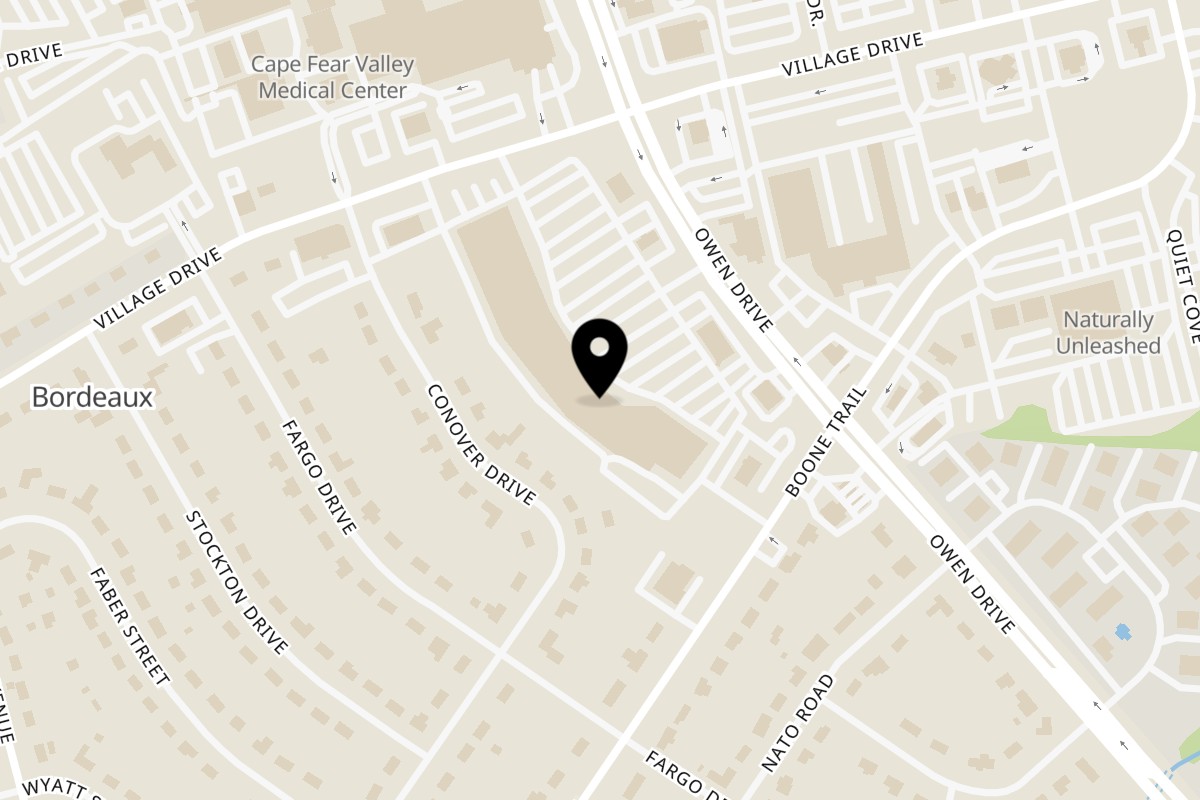 Map showing the location of Menkoi Fayetteville on 1808 Owen Dr in Fayetteville